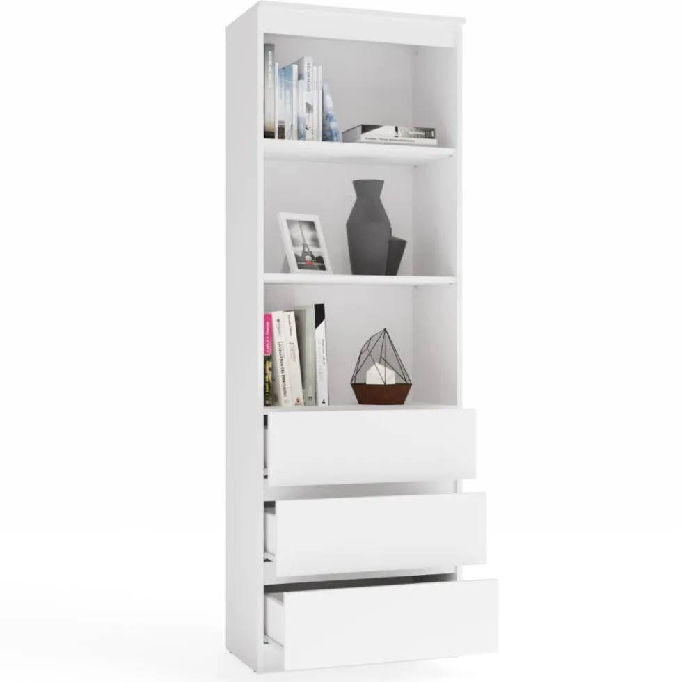 Libreria moderna 60x180x35 cm con cassetti bianca LBT6