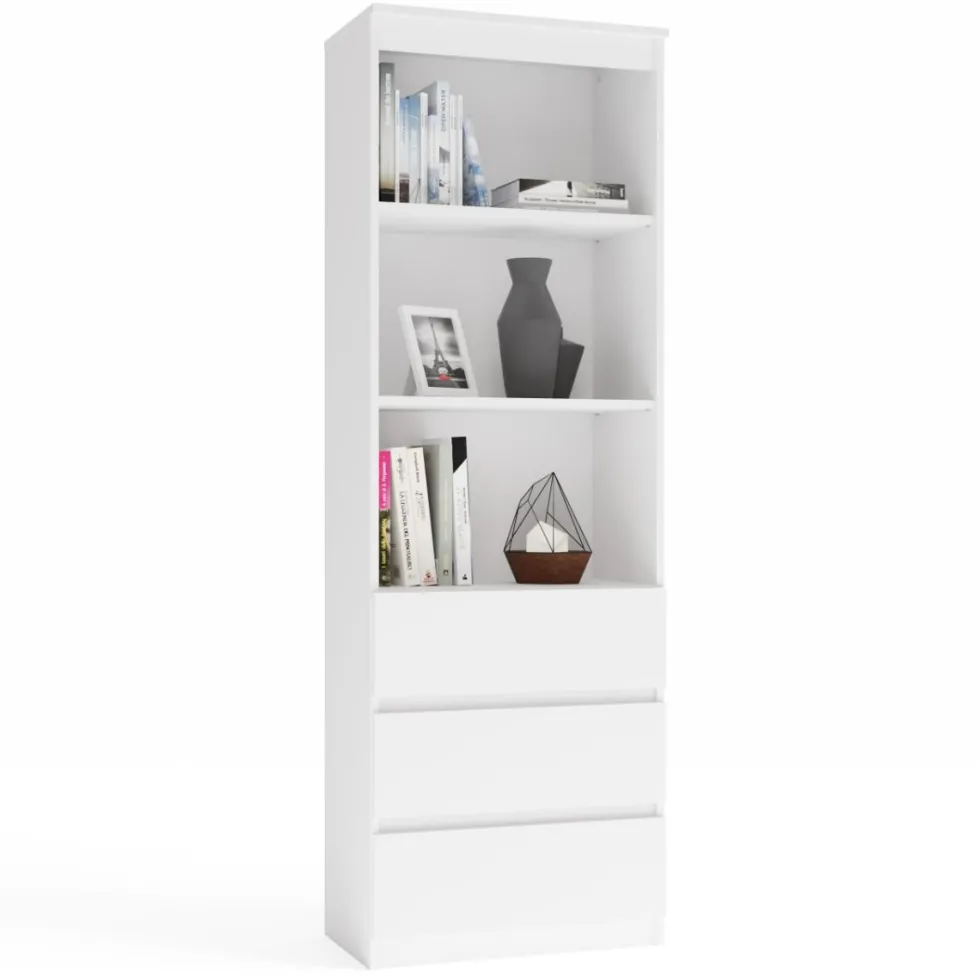 Libreria moderna 60x180x35 cm con cassetti bianca LBT6