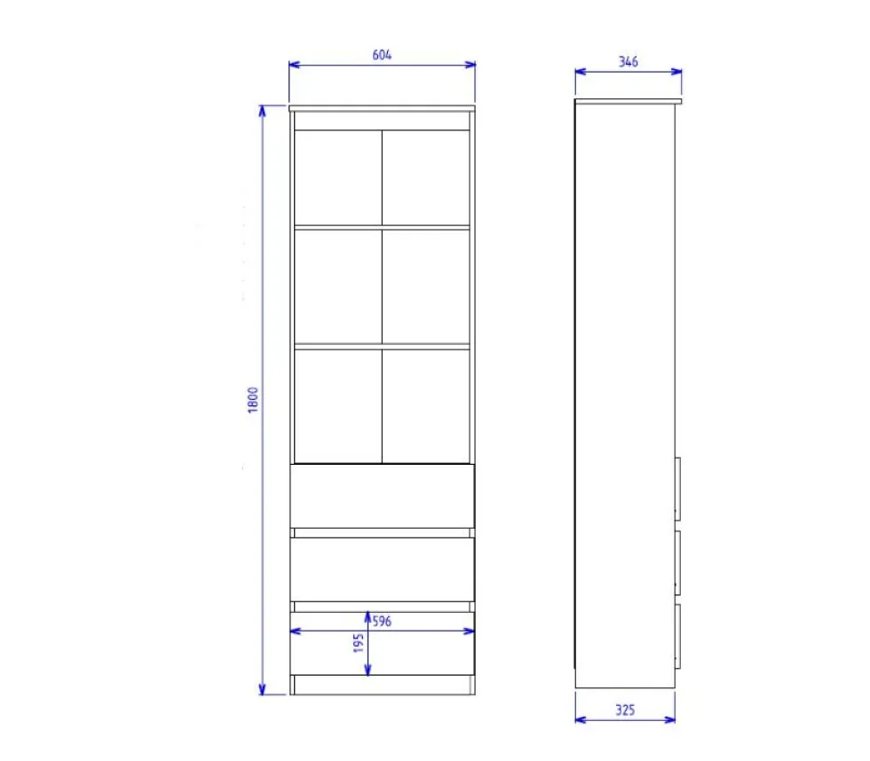 Libreria moderna 60x180x35 cm con cassetti bianca LBT6