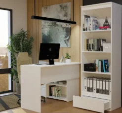 Libreria moderna 65x183x37 cm con cassetto bianco opaco LBT24