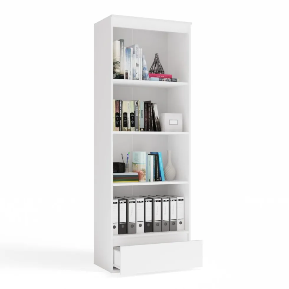 Libreria moderna 65x183x37 cm con cassetto bianco opaco LBT24