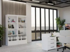 Libreria moderna 65x183x37 cm con cassetto bianco opaco LBT24