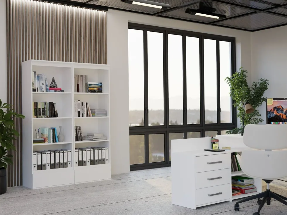 Libreria moderna 65x183x37 cm con cassetto bianco opaco LBT24