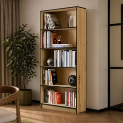 Libreria moderna 80x182x30 cm con 4 ripiani rovere e nero LBT3