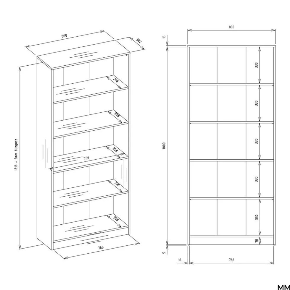 Libreria moderna 80x182x30 cm con 4 ripiani rovere e nero LBT3