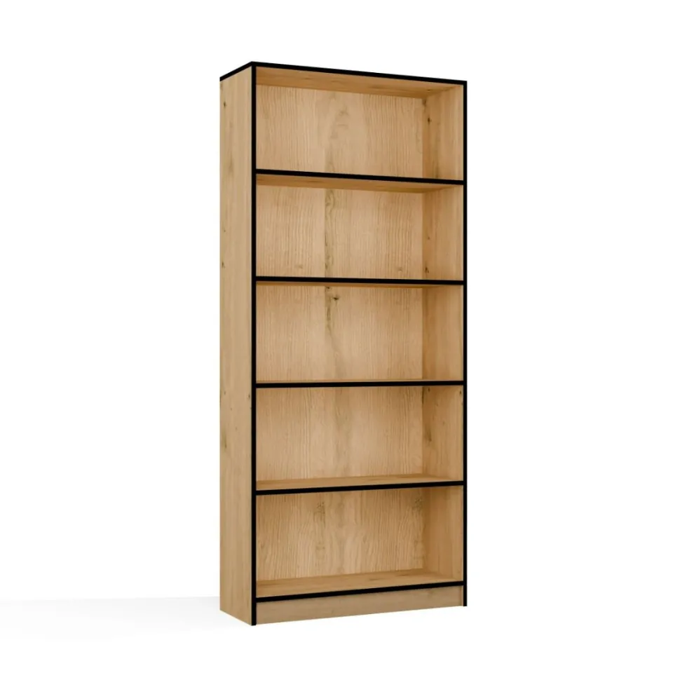 Libreria moderna 80x182x30 cm con 4 ripiani rovere e nero LBT3