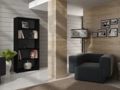 Libreria moderna 80x182x30 cm con 4 ripiani nera LBT3