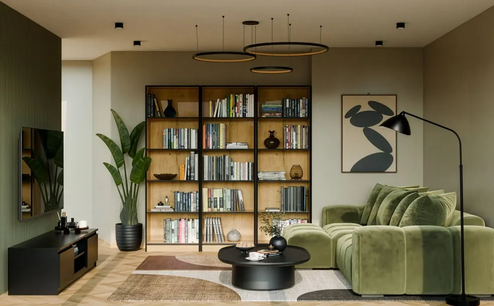 Libreria moderna 60x182x30 cm con ripiani rovere e nero LBT2