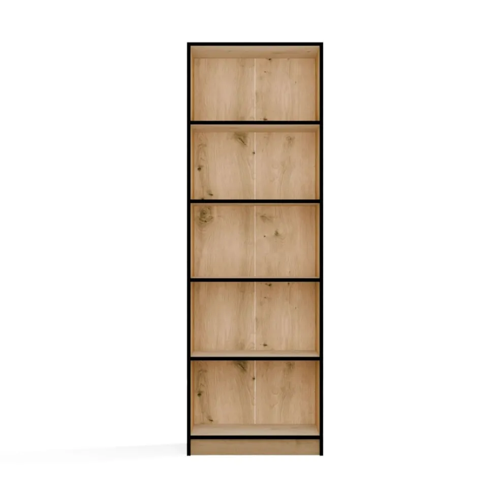 Libreria moderna 60x182x30 cm con ripiani rovere e nero LBT2
