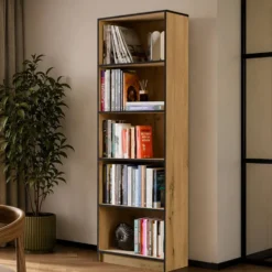 Libreria moderna 60x182x30 cm con ripiani rovere e nero LBT2