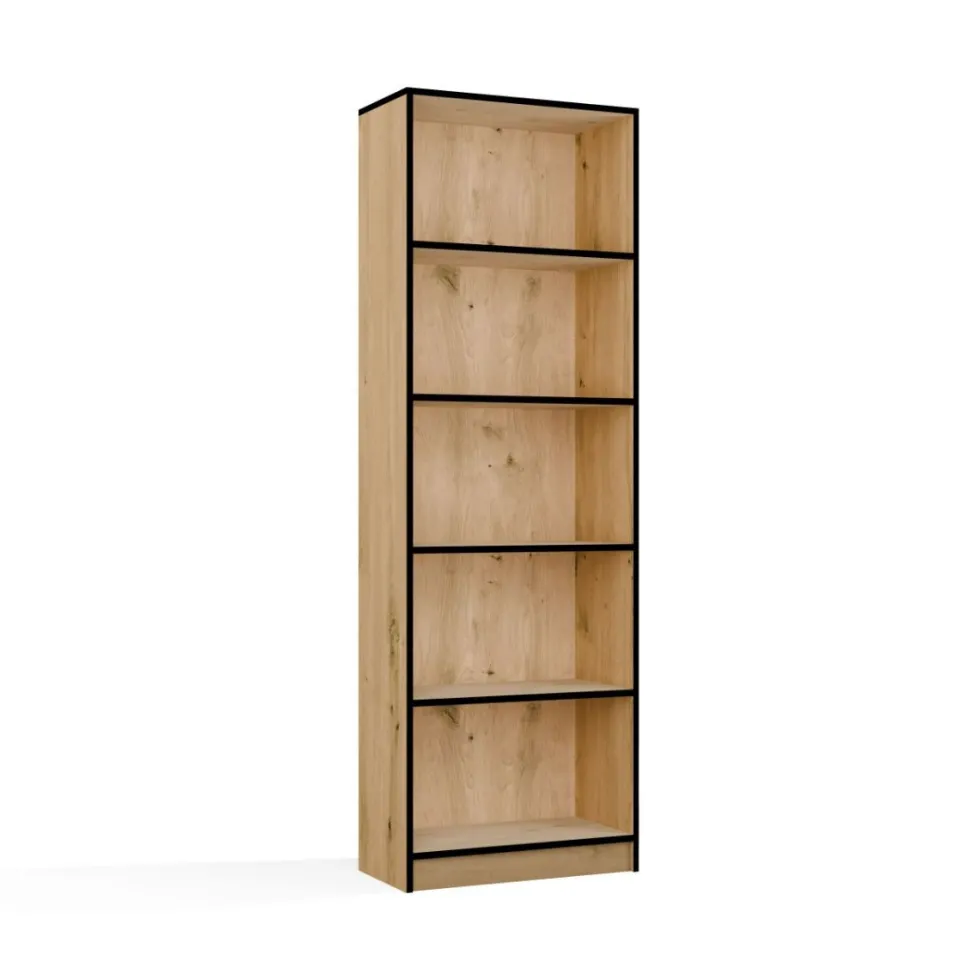 Libreria moderna 60x182x30 cm con ripiani rovere e nero LBT2