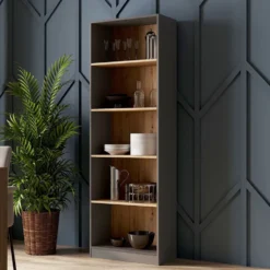 Libreria moderna 60x182x30 cm con ripiani rovere e antracite LBT2