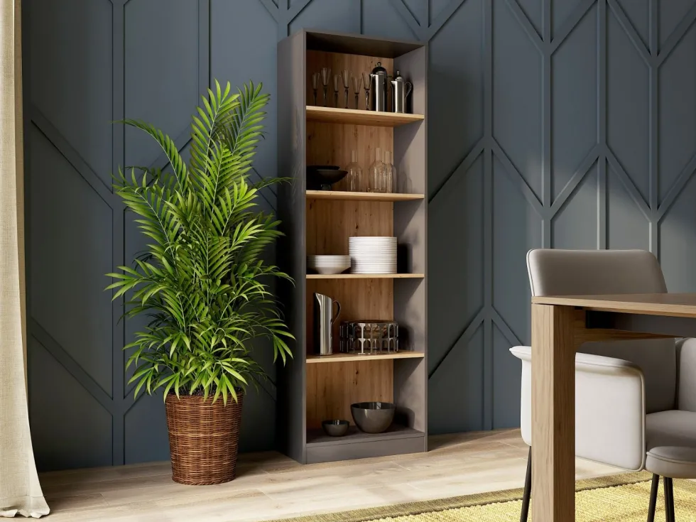 Libreria moderna 60x182x30 cm con ripiani rovere e antracite LBT2