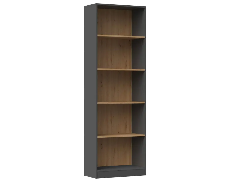 Libreria moderna 60x182x30 cm con ripiani rovere e antracite LBT2