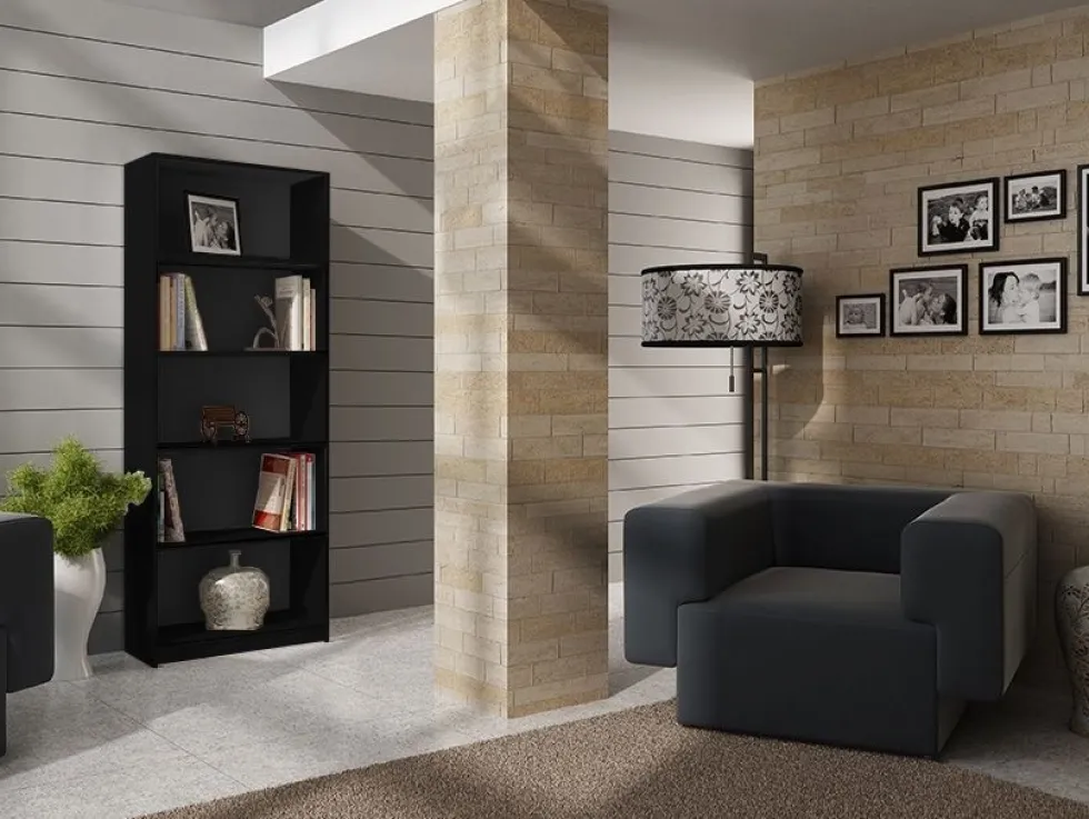 Libreria moderna 60x182x30 cm con 4 ripiani nera LBT2
