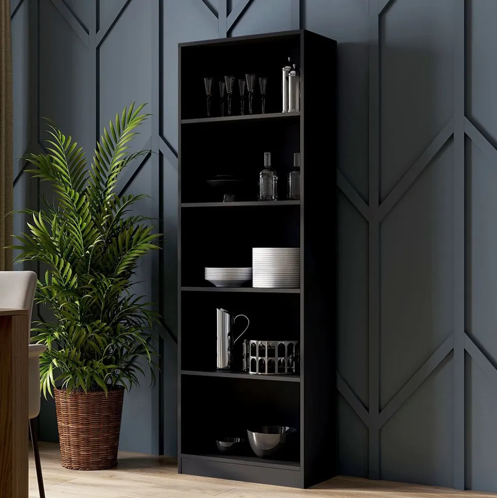 Libreria moderna 60x182x30 cm con 4 ripiani nera LBT2