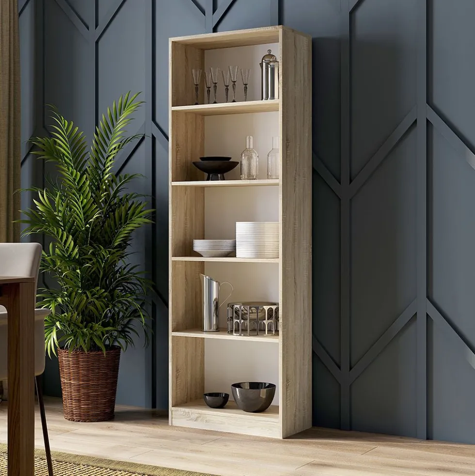 Libreria moderna 60x182x30 cm con 4 ripiani rovere chiaro LBT2