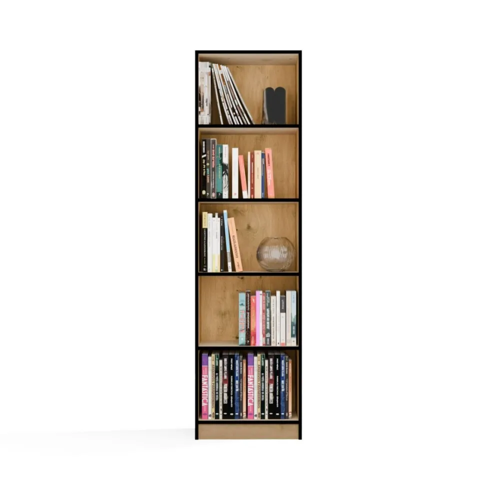 Libreria moderna 50x182x30 cm con 4 ripiani rovere/nero LBT4