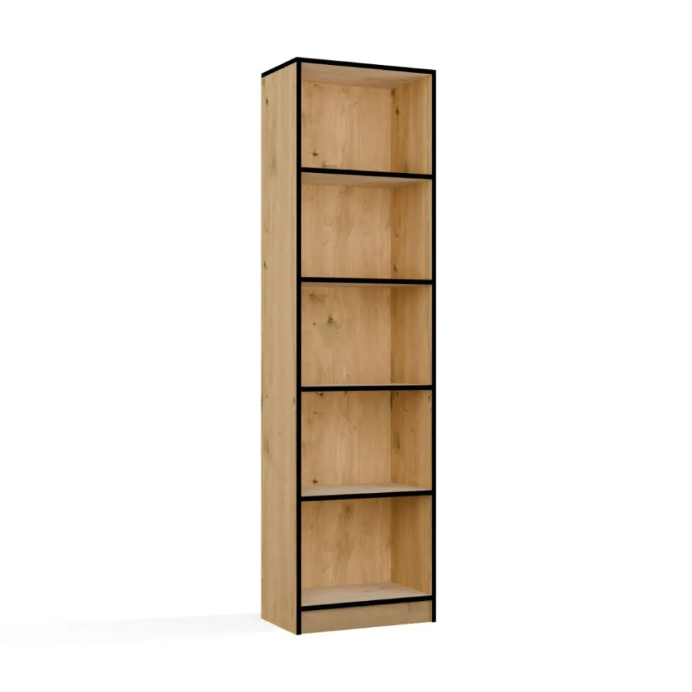 Libreria moderna 50x182x30 cm con 4 ripiani rovere/nero LBT4