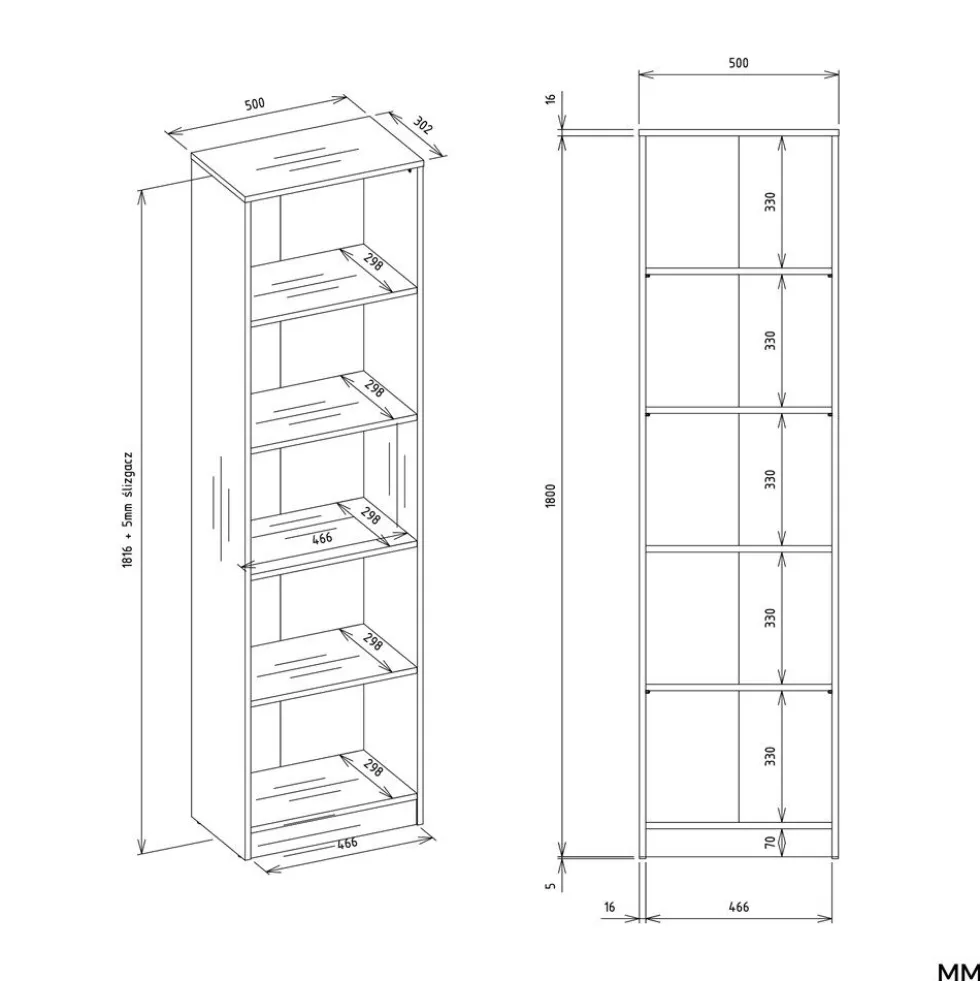 Libreria moderna 50x182x30 cm con 4 ripiani rovere/nero LBT4