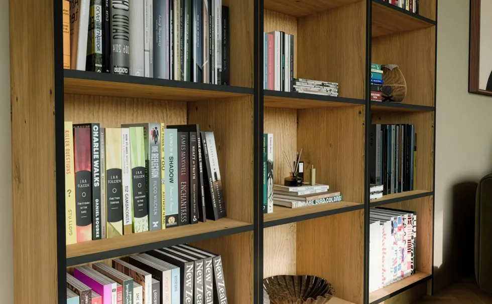 Libreria moderna 50x182x30 cm con 4 ripiani rovere/nero LBT4