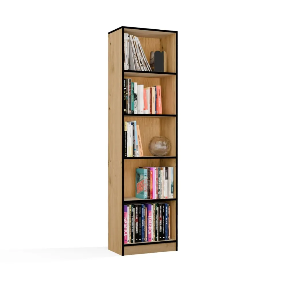 Libreria moderna 50x182x30 cm con 4 ripiani rovere/nero LBT4