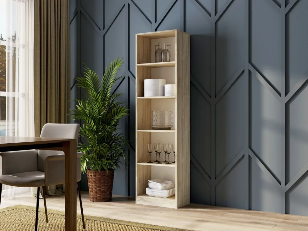 Libreria moderna 50x182x30 cm con 4 ripiani rovere chiaro LBT4