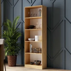Libreria moderna 60x182x30 cm con 4 ripiani rovere naturale LBT2