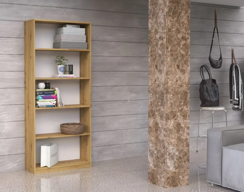 Libreria moderna 60x182x30 cm con 4 ripiani rovere naturale LBT2