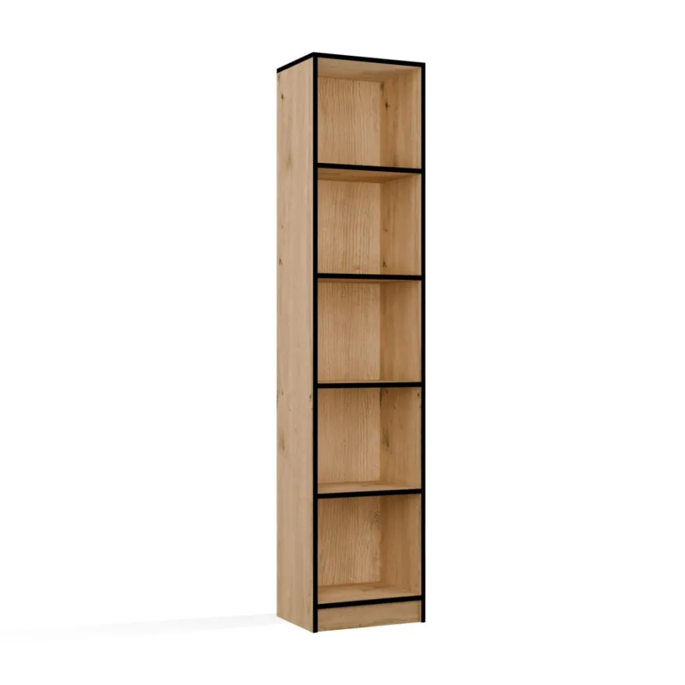 Libreria moderna 182x40x30 cm con 4 ripiani rovere e nero LBT1