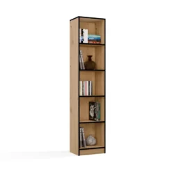 Libreria moderna 182x40x30 cm con 4 ripiani rovere e nero LBT1