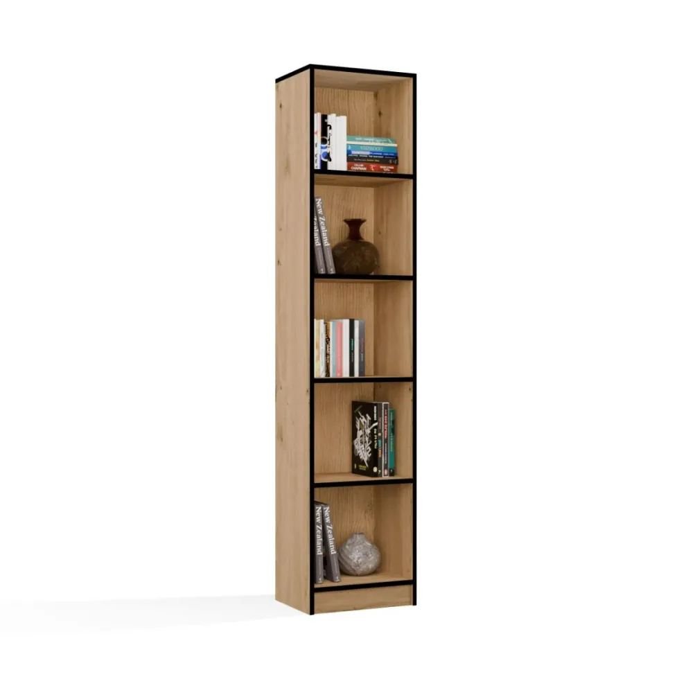 Libreria moderna 182x40x30 cm con 4 ripiani rovere e nero LBT1