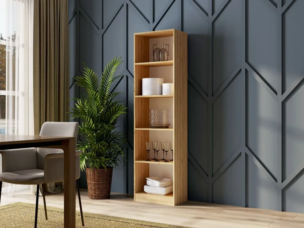 Libreria moderna 50x182x30 cm con 4 ripiani rovere naturale LBT4