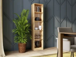 Libreria moderna 182x40x30 cm con 4 ripiani rovere naturale LBT1