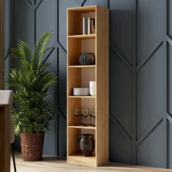 Libreria moderna 182x40x30 cm con 4 ripiani rovere naturale LBT1