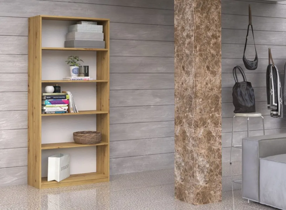 Libreria moderna 80x182x30 cm con 4 ripiani rovere naturale LBT3