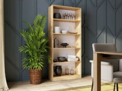 Libreria moderna 80x182x30 cm con 4 ripiani rovere naturale LBT3