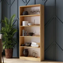 Libreria moderna 80x182x30 cm con 4 ripiani rovere naturale LBT3