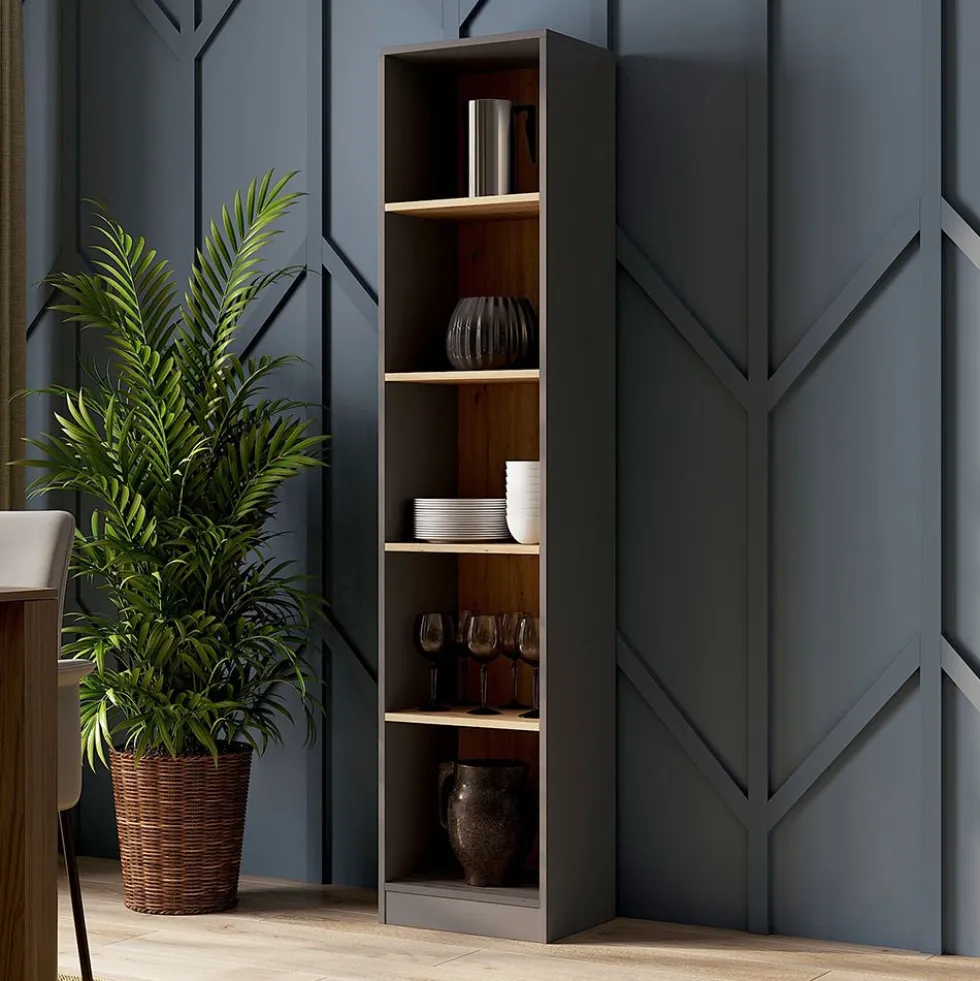 Libreria moderna 182x40x30 cm con 4 ripiani rovere e antracite LBT1