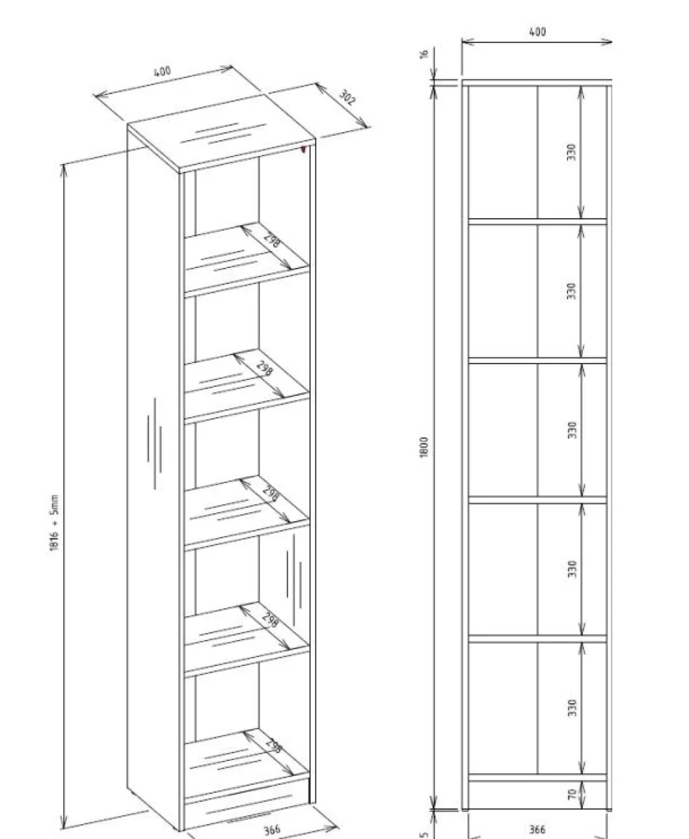 Libreria moderna 182x40x30 cm con 4 ripiani rovere e antracite LBT1