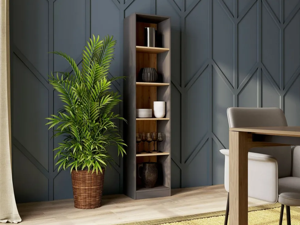 Libreria moderna 182x40x30 cm con 4 ripiani rovere e antracite LBT1