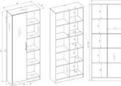 Libreria moderna 80x182x30 cm con vani a giorno e anta rovere e antracite LBT8