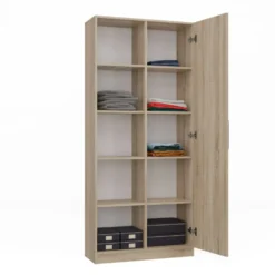 Libreria moderna 80x182x30 cm con vani a giorno e anta rovere chiaro LBT8