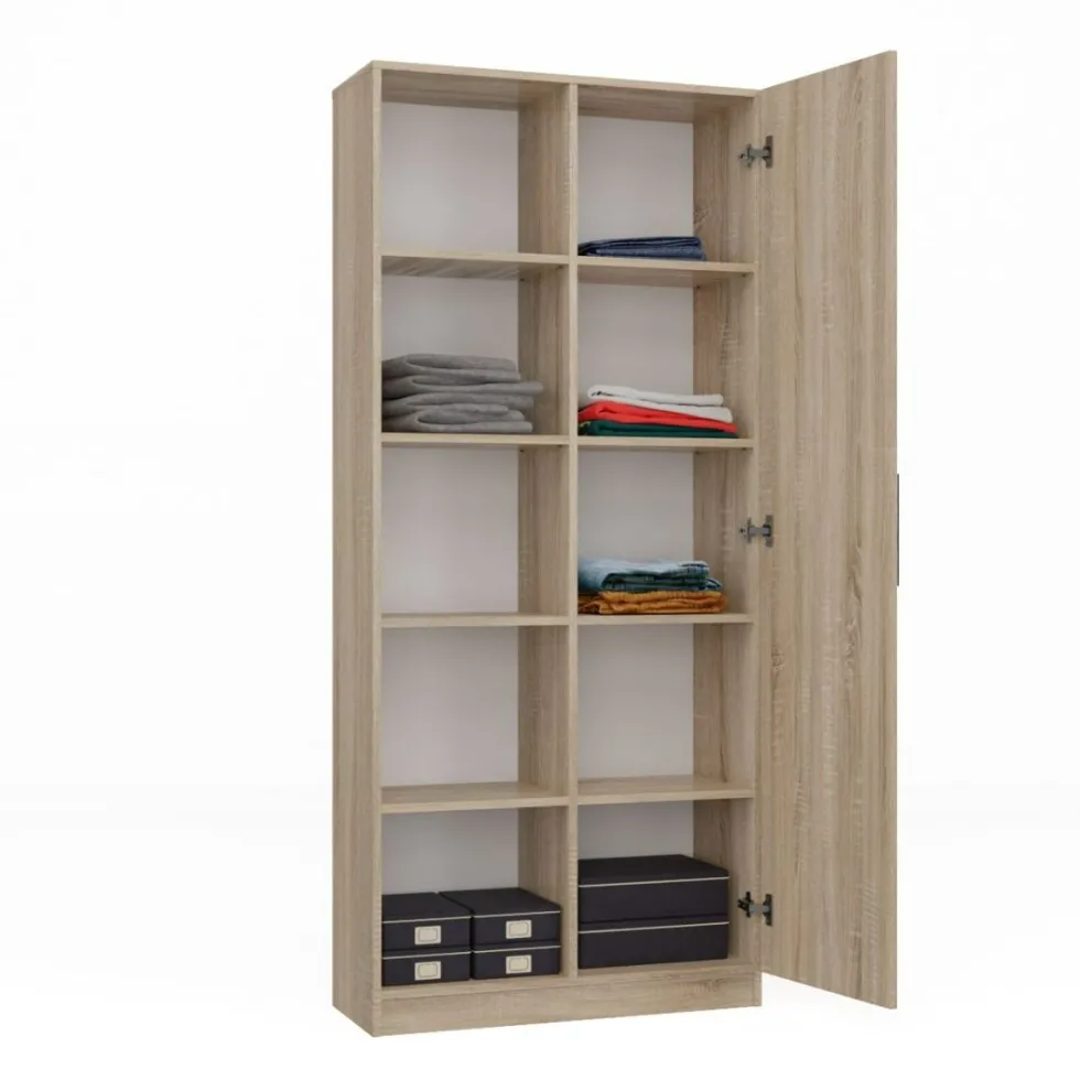 Libreria moderna 80x182x30 cm con vani a giorno e anta rovere chiaro LBT8