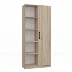 Libreria moderna 80x182x30 cm con vani a giorno e anta rovere chiaro LBT8