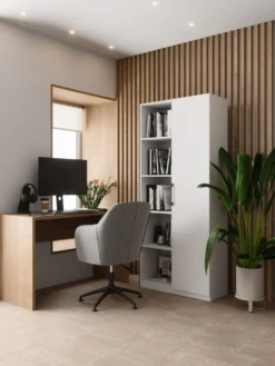 Libreria moderna 80x182x30 cm con vani a giorno e anta bianca LBT8