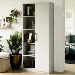 Libreria moderna 80x182x30 cm con vani a giorno e anta bianca LBT8