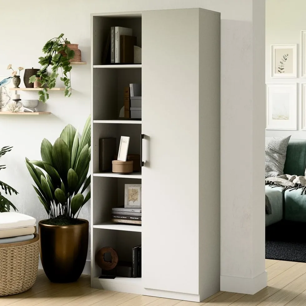 Libreria moderna 80x182x30 cm con vani a giorno e anta bianca LBT8