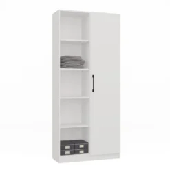 Libreria moderna 80x182x30 cm con vani a giorno e anta bianca LBT8