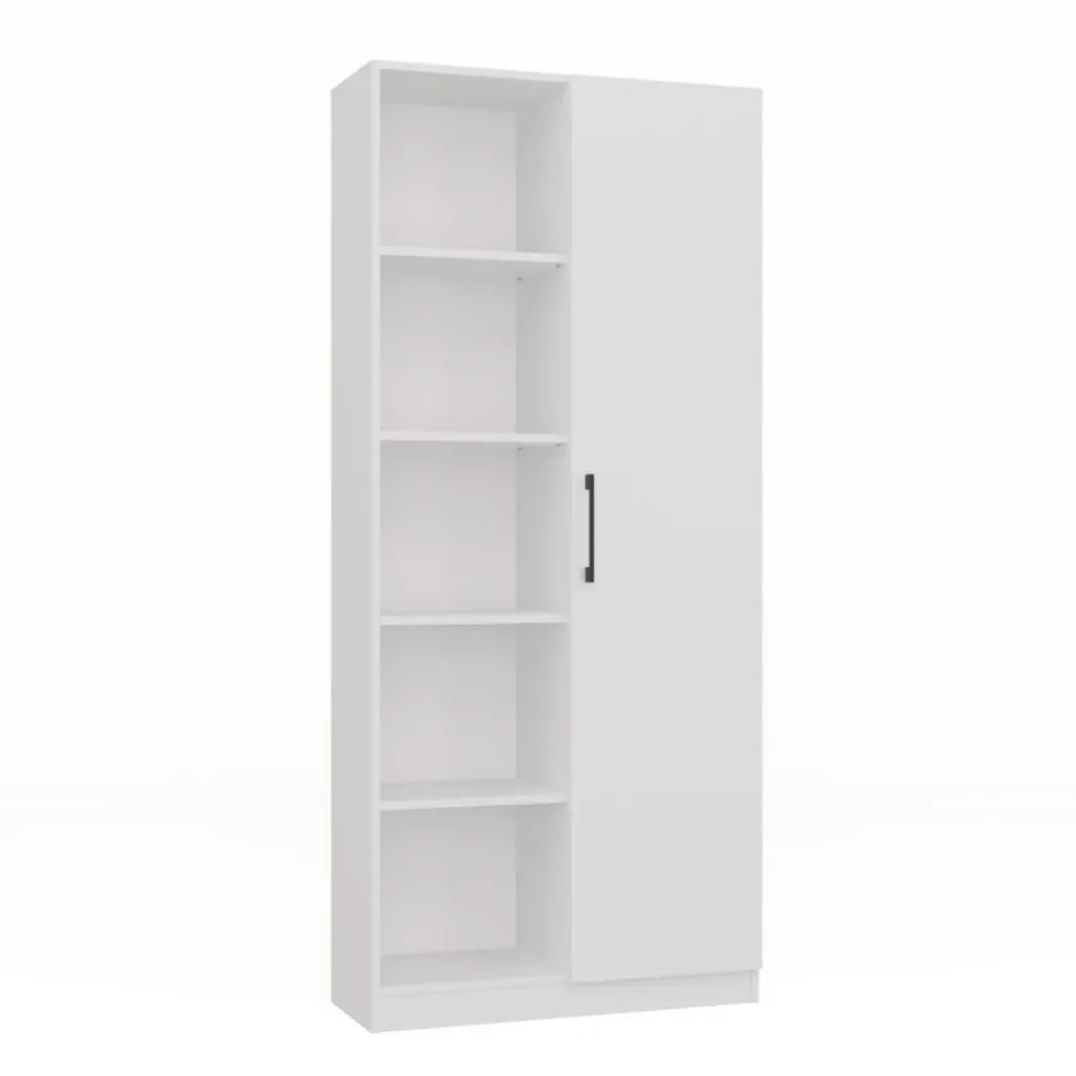 Libreria moderna 80x182x30 cm con vani a giorno e anta bianca LBT8